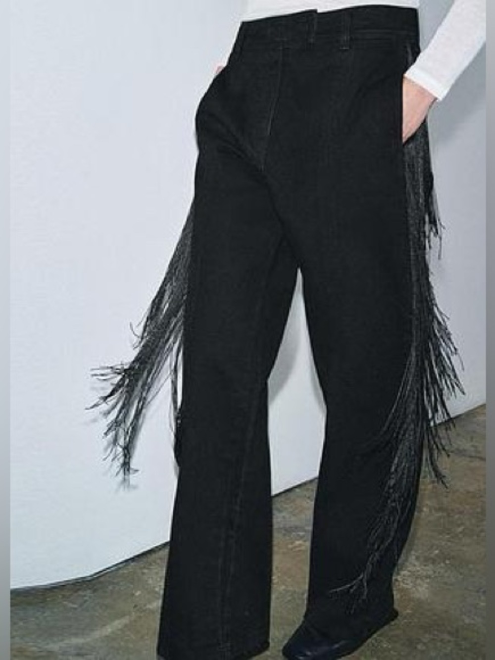 Zara ZW Collection Limited Edition Black Pants with Side Fringe
